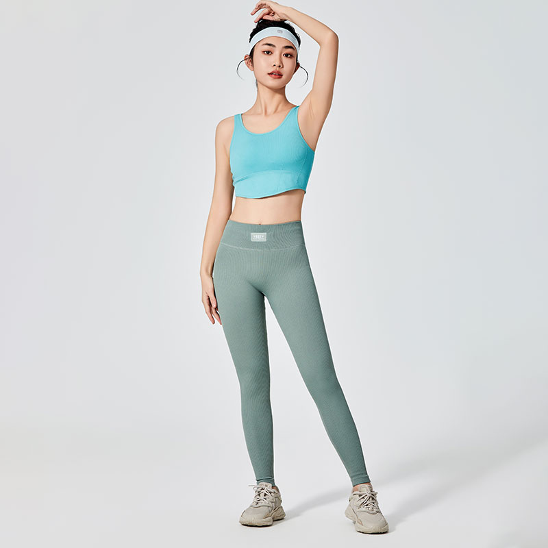 Leggings esportivas de tingimento liso verde feminino