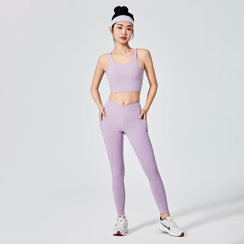 Leggings esportivas femininas com tingimento liso lilás